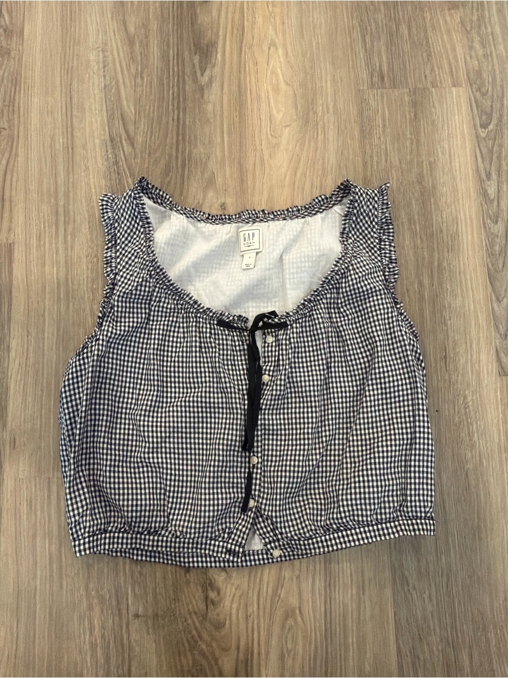 GAP X DOEN Navy Gingham Sleeveless Tie-Front Top